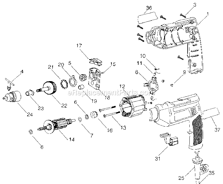 Black and Decker PF200-BR (Type 0) 3/8 Hammer Drill Power Tool Page A Diagram